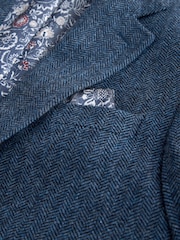 Blue Slim Fit Signature Wool Blend Herringbone Nova Fides Blazer - Image 13 of 14