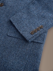 Blue Slim Fit Signature Wool Blend Herringbone Nova Fides Blazer - Image 14 of 14