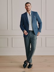 Blue Slim Fit Signature Wool Blend Herringbone Nova Fides Blazer - Image 3 of 8