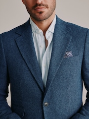 Blue Slim Fit Signature Wool Blend Herringbone Nova Fides Blazer - Image 8 of 8