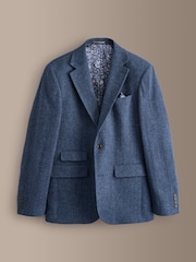 Blue Slim Fit Signature Wool Blend Herringbone Nova Fides Blazer - Image 9 of 14