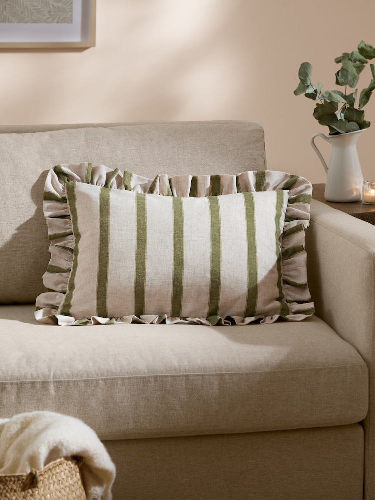 Wylder Olive Connie Stripe Ruffle Filled Cushion - Image 1 of 5