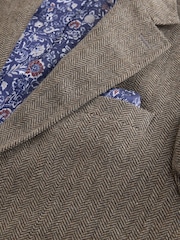 Taupe Brown Slim Fit Signature Wool Blend Herringbone Nova Fides Blazer - Image 12 of 14