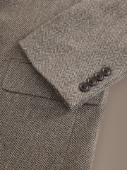 Taupe Brown Slim Fit Signature Wool Blend Herringbone Nova Fides Blazer - Image 13 of 14