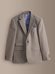 Taupe Brown Slim Fit Signature Wool Blend Herringbone Nova Fides Blazer - Image 9 of 14