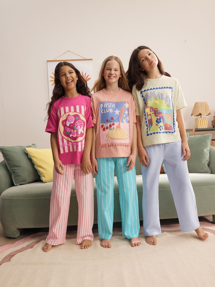 Orange/Pink Orange/Blue/Pink Wide Leg Pyjamas 3 Pack (3-16yrs) - Image 1 of 12