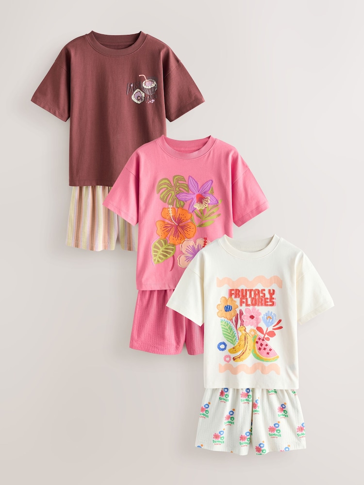 Purple/Orange Short Pyjamas 3 Pack (3-16yrs) - Image 1 of 7