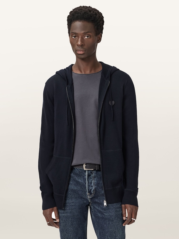 AllSaints Blue Lver Merino Zip Hoodie - Image 1 of 6