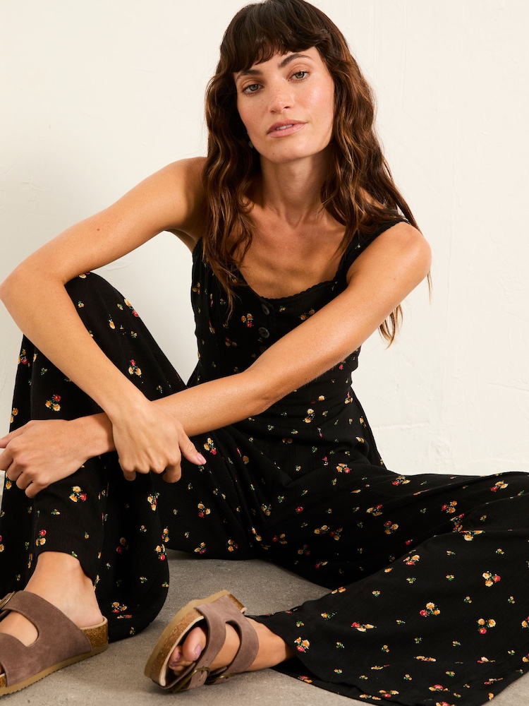FatFace Rosa Black Ditsy Pop Petite Jumpsuit - Image 1 of 6