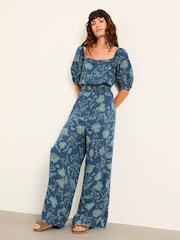 FatFace Helena Navy Summer Meadow Petite Jumpsuit - Image 1 of 5