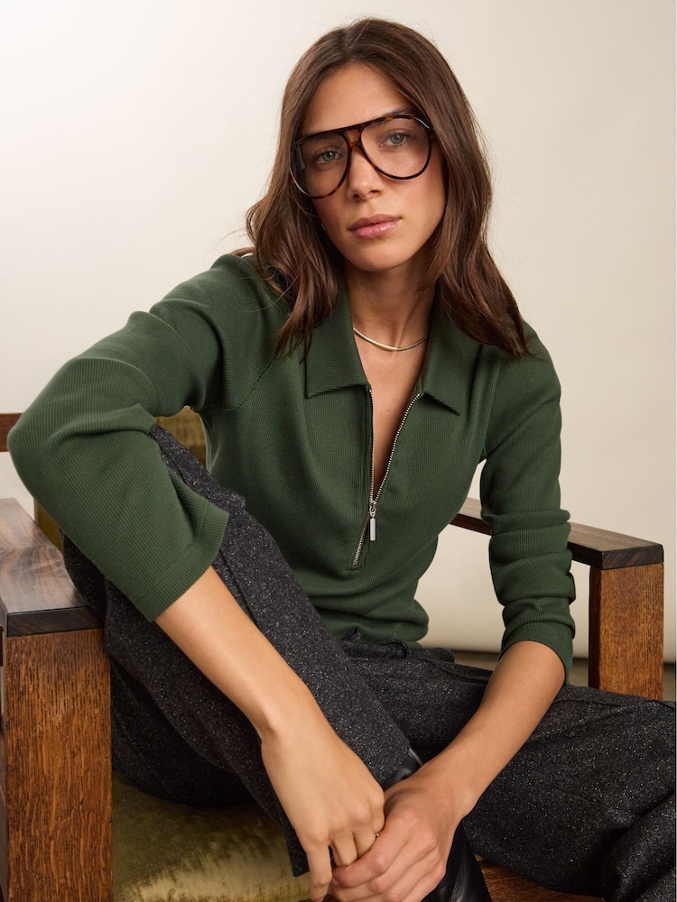 Baukjen Green Cotton Zip Sweat Top - Image 1 of 5 Baukjen Green Cotton Zip Sweat Top - Image 1 of 5