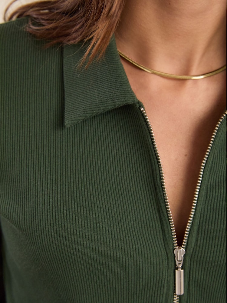Baukjen Green Cotton Zip Sweat Top - Image 2 of 5 Baukjen Green Cotton Zip Sweat Top - Image 2 of 5