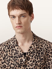 AllSaints Brown Leopardone Short Sleeve Shirt - Image 3 of 8