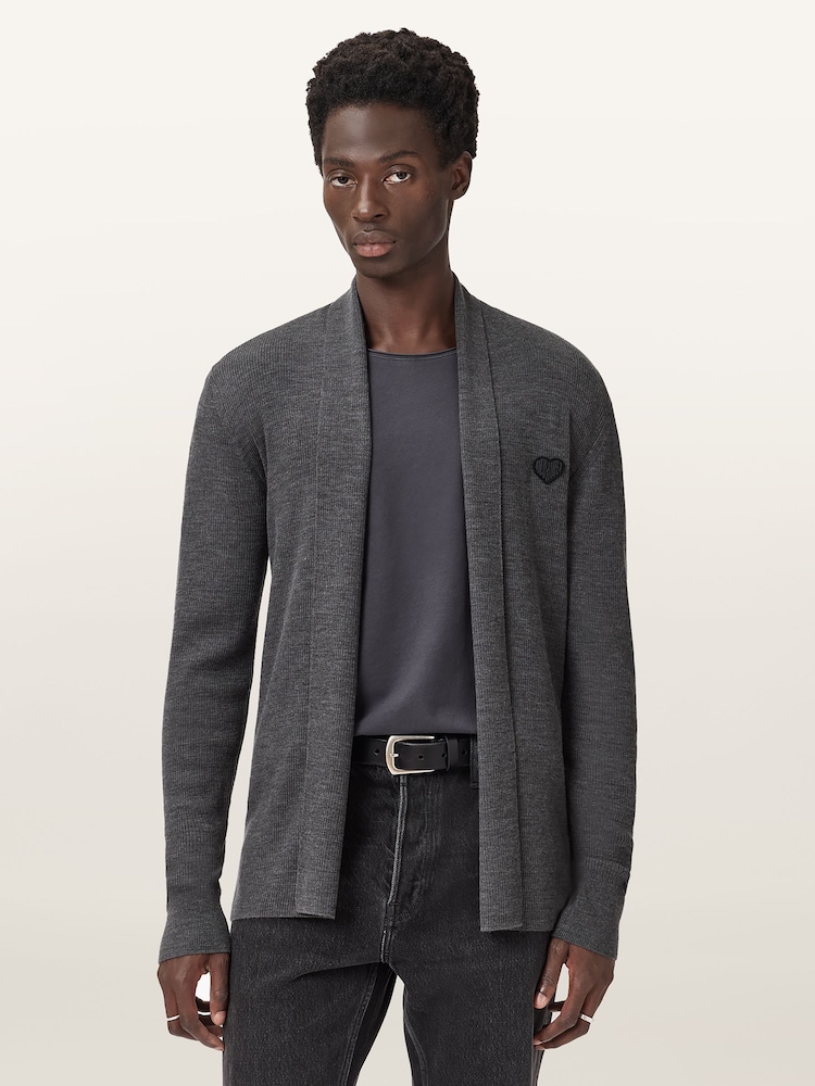 AllSaints Grey Lver Merino Open Cardigan - Image 1 of 6