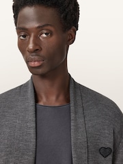 AllSaints Grey Lver Merino Open Cardigan - Image 4 of 6