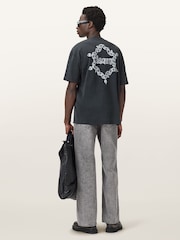 AllSaints Black Drip Short Sleeve Crew Neck T-Shirt - Image 4 of 8