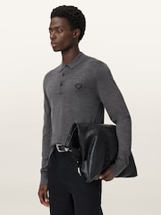 AllSaints Grey Lver Merino Long Sleeve Polo Shirt - Image 1 of 7