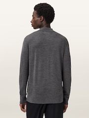 AllSaints Grey Lver Merino Long Sleeve Polo Shirt - Image 2 of 7