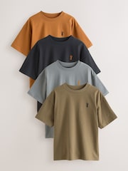 Grey/Black/Khaki Green/Tan Brown Short Sleeve Stag Embroidered T-Shirts 4 Pack (3-16yrs) - Image 1 of 8