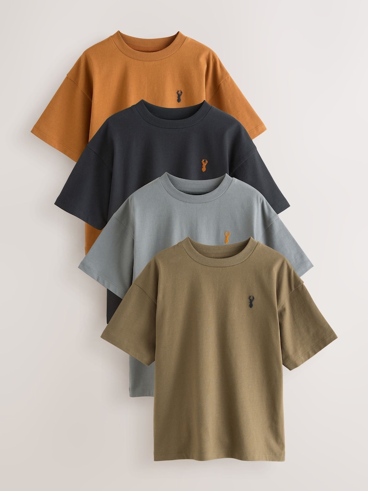 Grey/Black/Khaki Green/Tan Brown Short Sleeve Stag Embroidered T-Shirts 4 Pack (3-16yrs) - Image 1 of 8