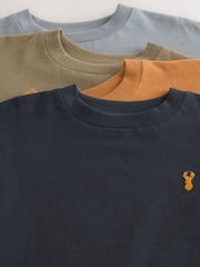 Grey/Black/Khaki Green/Tan Brown Short Sleeve Stag Embroidered T-Shirts 4 Pack (3-16yrs) - Image 8 of 8