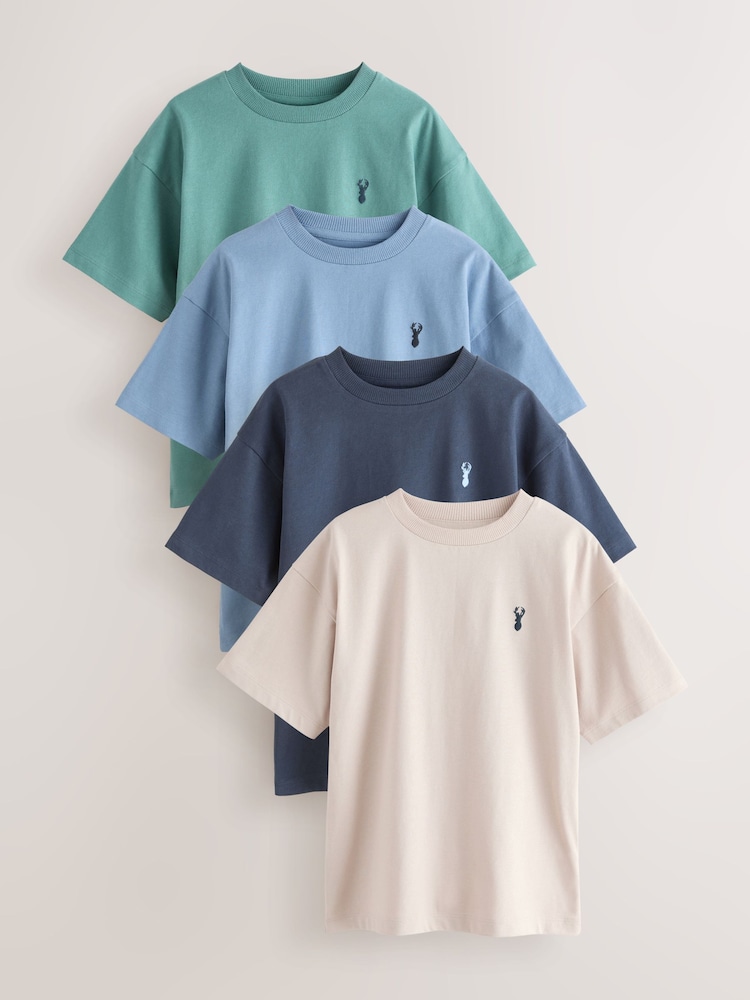 Mineral Green/Blue Short Sleeve Stag Embroidered T-Shirts 4 Pack (3-16yrs) - Image 1 of 8