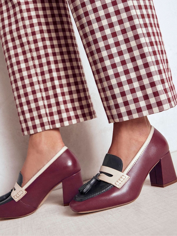 Boden Red Sol Block Heeled Penny Loafers - Image 1 of 5