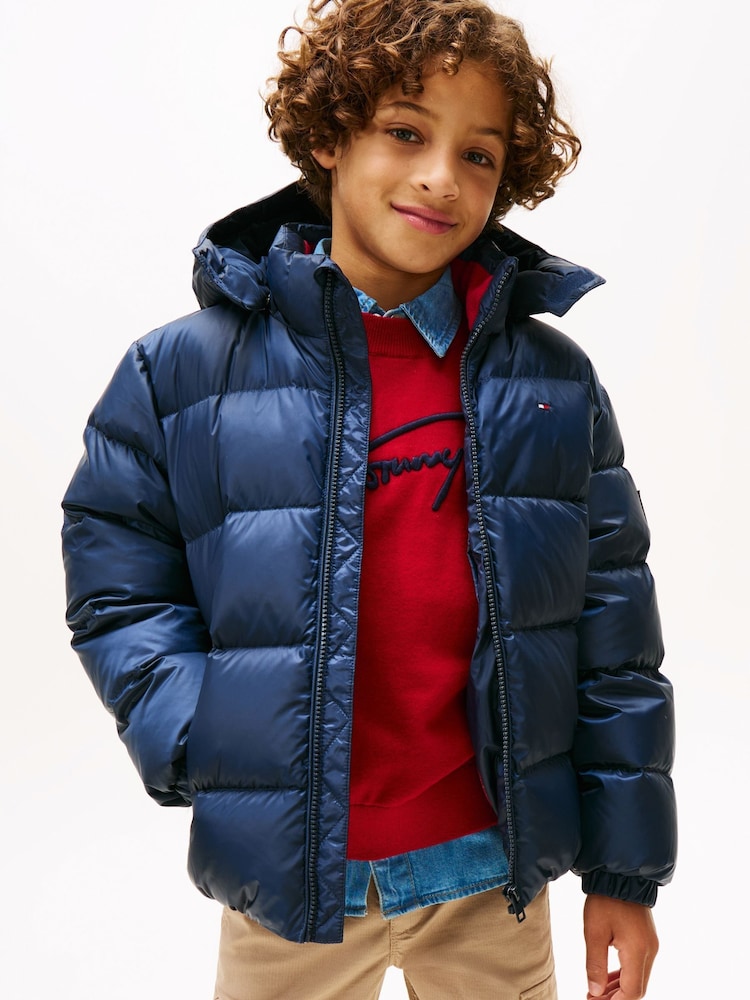 Tommy Hilfiger Blue Essential Down Puffer Jacket - Image 1 of 5 Tommy Hilfiger Blue Essential Down Puffer Jacket - Image 1 of 5