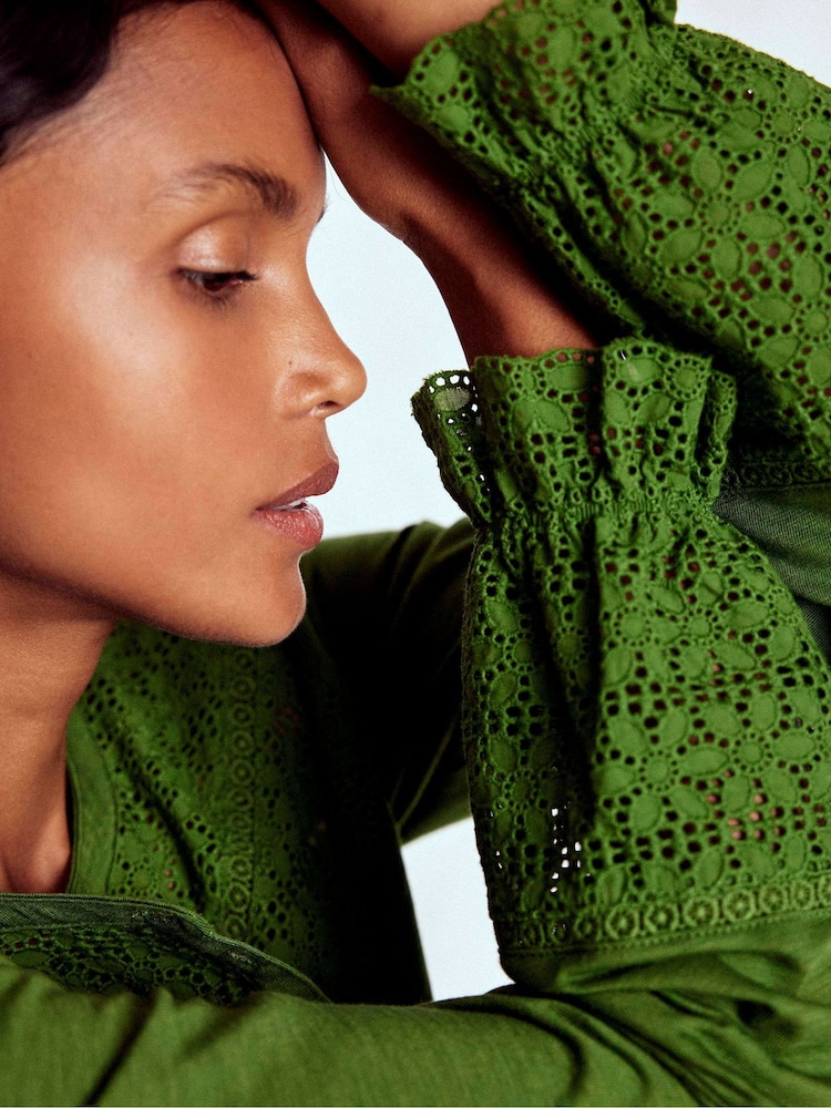 Boden Green Pippa Broderie Jersey Blouse - Image 2 of 5 Boden Green Pippa Broderie Jersey Blouse - Image 2 of 5