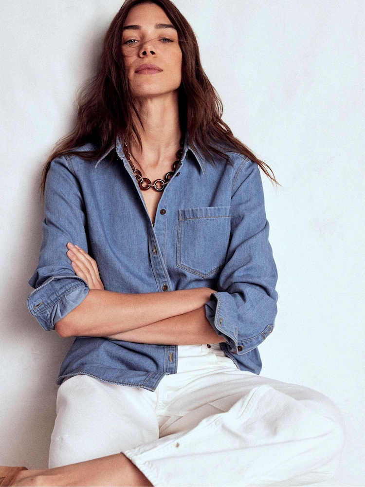Boden Blue Lightweight Denim Shirt - Image 1 of 5
