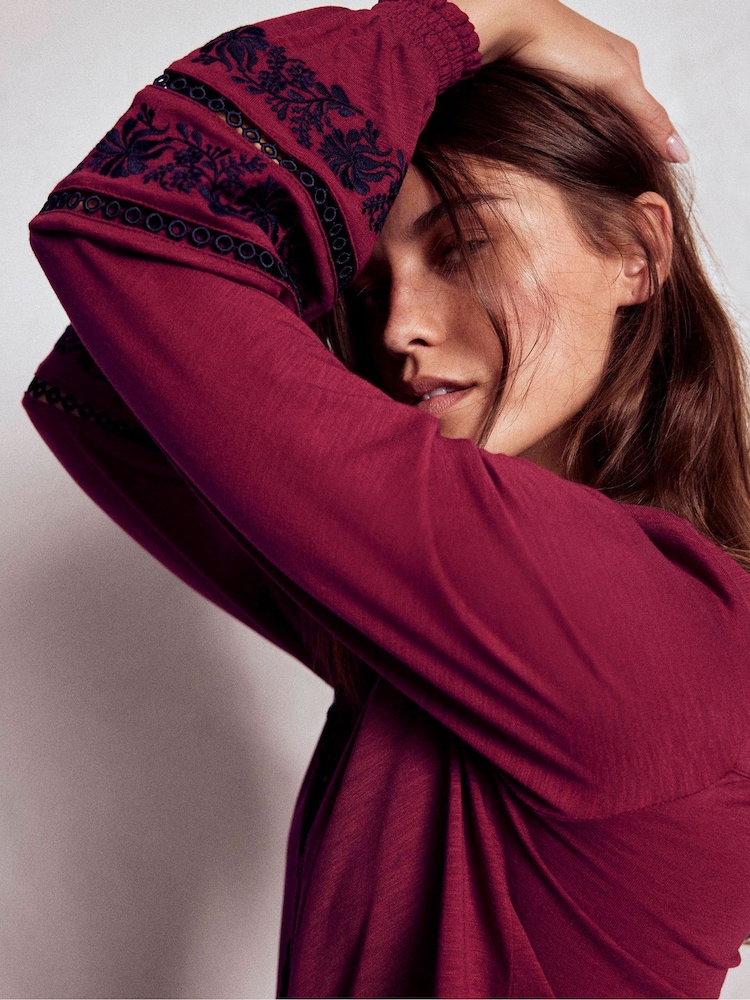 Boden Red Trim Detail Jersey Blouse - Image 2 of 4