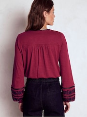 Boden Red Trim Detail Jersey Blouse - Image 3 of 4