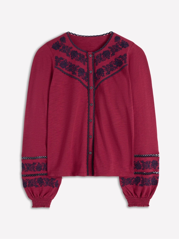 Boden Red Trim Detail Jersey Blouse - Image 4 of 4