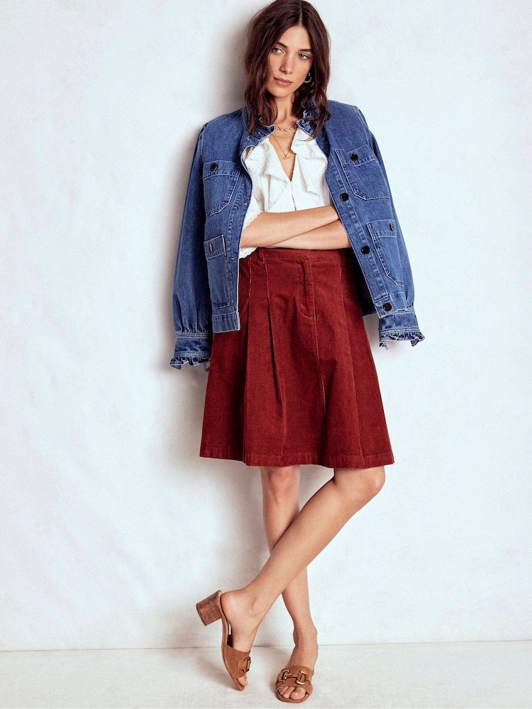 Boden Brown Pleated Cord Skirt - Image 1 of 5