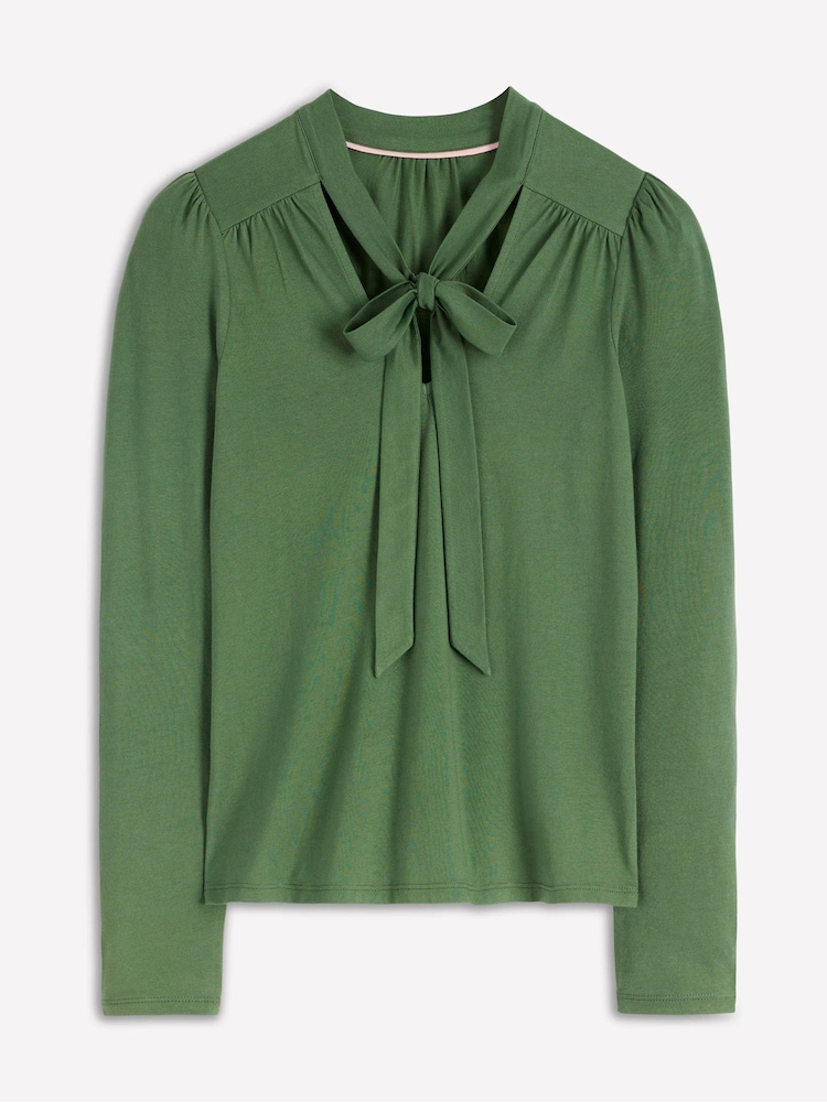 Boden Green Tie Neck Supersoft Blouse - Image 4 of 4