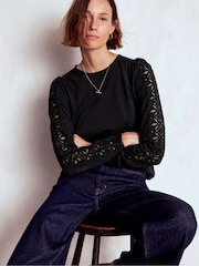 Boden Black Scarlett Broderie Trim Blouse - Image 1 of 5