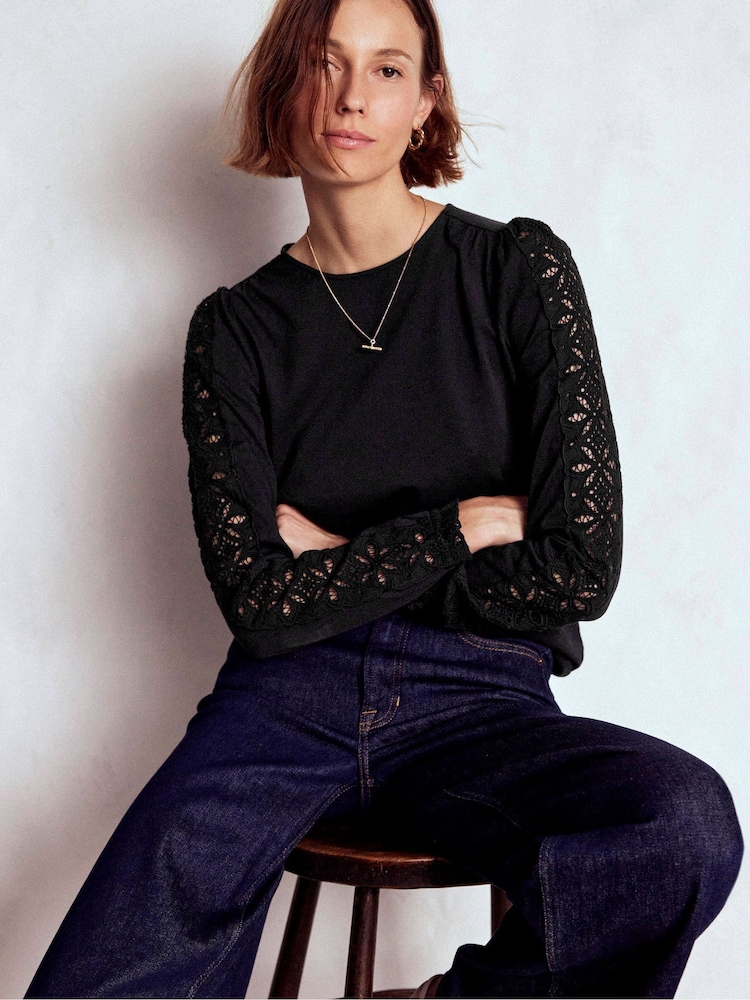 Boden Black Scarlett Broderie Trim Blouse - Image 1 of 5