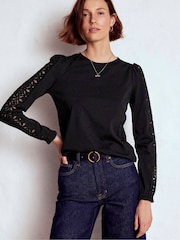 Boden Black Scarlett Broderie Trim Blouse - Image 2 of 5