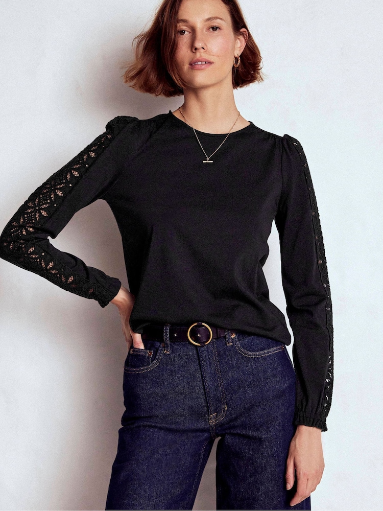 Boden Black Scarlett Broderie Trim Blouse - Image 2 of 5