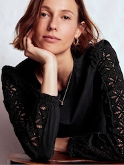 Boden Black Scarlett Broderie Trim Blouse - Image 4 of 5
