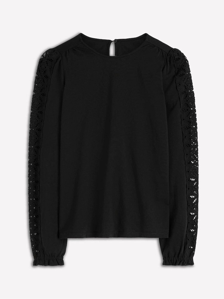 Boden Black Scarlett Broderie Trim Blouse - Image 5 of 5
