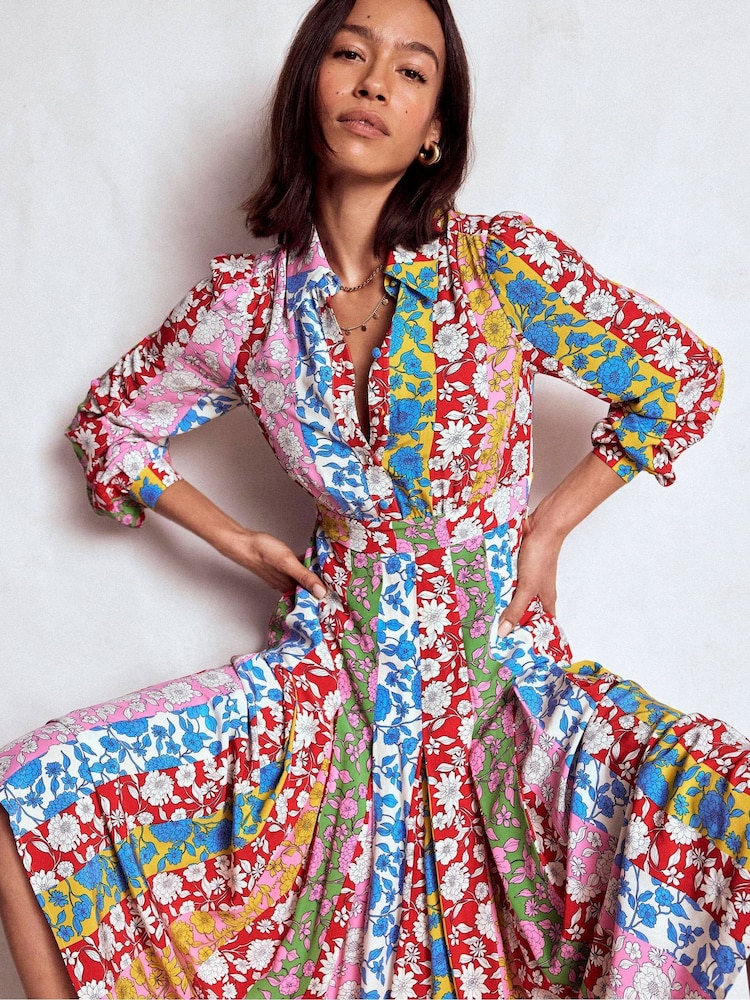 Boden Blue Pleat Skirt Shirt Dress - Image 1 of 5