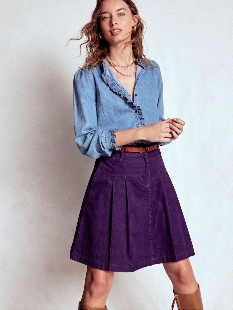 Boden Purple Pleated Cord Skirt - Image 1 of 5