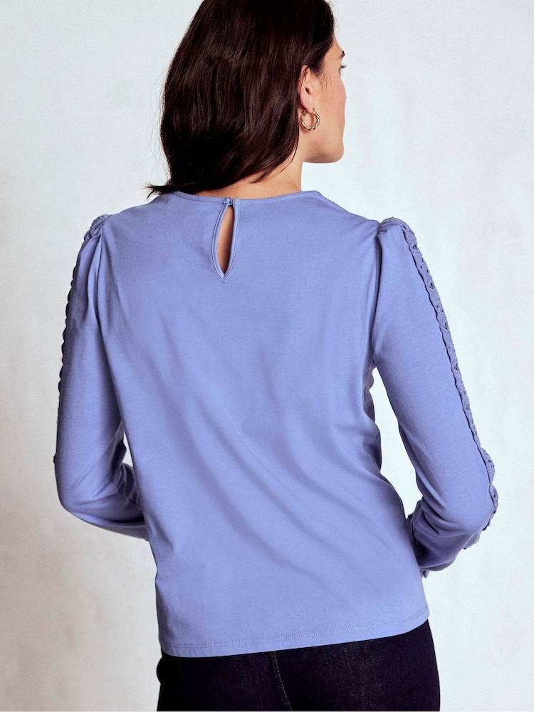 Boden Blue Scarlett Broderie Trim Blouse - Image 2 of 4 Boden Blue Scarlett Broderie Trim Blouse - Image 2 of 4