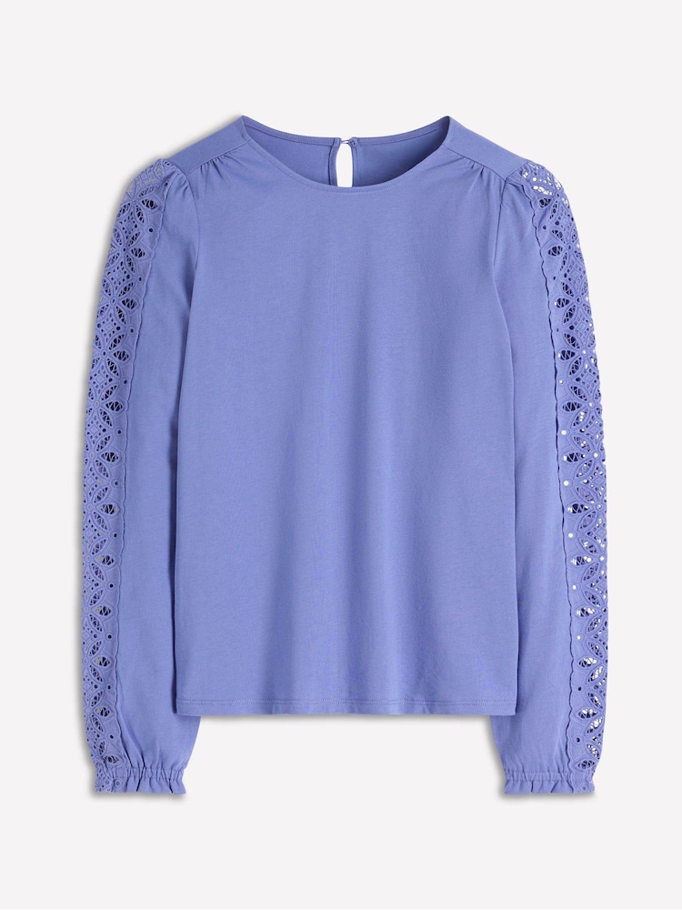 Boden Blue Scarlett Broderie Trim Blouse - Image 4 of 4