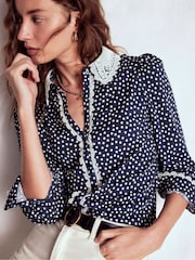 Boden Blue Lace Collar Blouse - Image 1 of 5