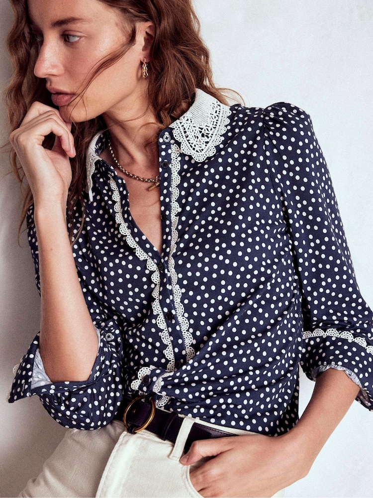 Boden Blue Lace Collar Blouse - Image 1 of 5