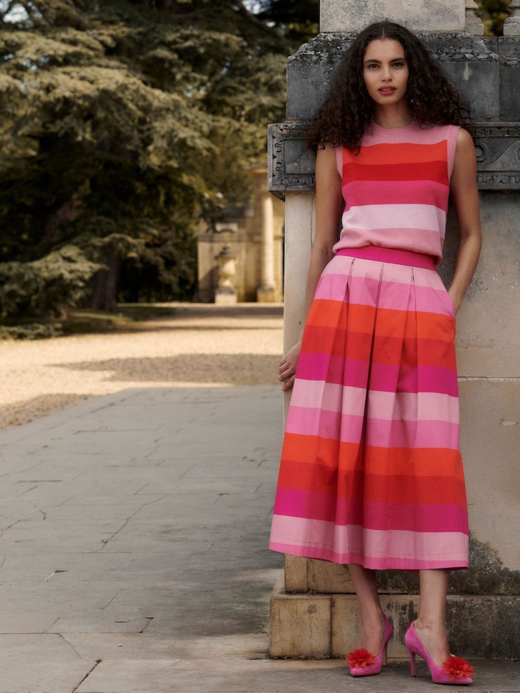 Boden Pink Verity Cotton Midi Skirt - Image 2 of 7