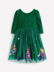 Boden Green Velour Tulle Appliqué Dress - Image 1 of 3