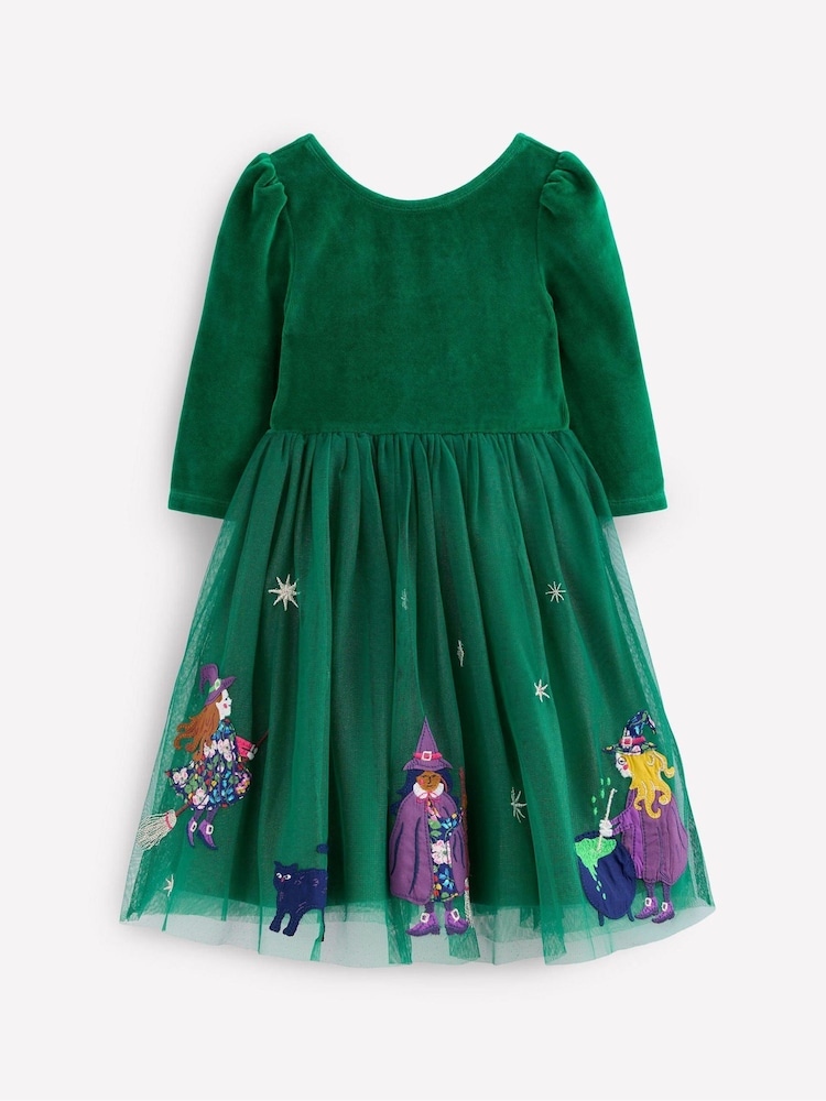Boden Green Velour Tulle Appliqué Dress - Image 1 of 3